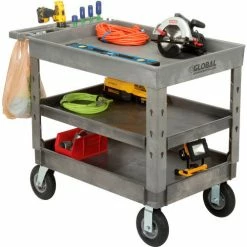 Global Industrial Tray Top Utility Cart w/3 Shelves, 44"L x 25-1/2"W x 35-1/2"H, Gray 52 Global Industrial Tray Top Utility Cart w/3 Shelves, 44"L x 25-1/2"W x 35-1/2"H, Gray -Utility Carts Elegant store 800330 07