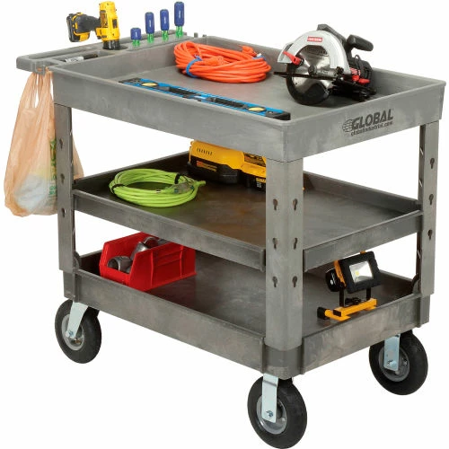 Global Industrial Tray Top Utility Cart w/3 Shelves, 44"L x 25-1/2"W x 35-1/2"H, Gray 8 Global Industrial Tray Top Utility Cart w/3 Shelves, 44"L x 25-1/2"W x 35-1/2"H, Gray - Image 8