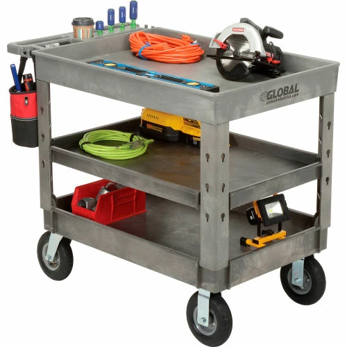 Global Industrial Tray Top Utility Cart w/3 Shelves, 44"L x 25-1/2"W x 35-1/2"H, Gray 11 Global Industrial Tray Top Utility Cart w/3 Shelves, 44"L x 25-1/2"W x 35-1/2"H, Gray - Image 11