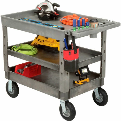 Global Industrial Tray Top Utility Cart w/3 Shelves, 44"L x 25-1/2"W x 35-1/2"H, Gray 12 Global Industrial Tray Top Utility Cart w/3 Shelves, 44"L x 25-1/2"W x 35-1/2"H, Gray - Image 12