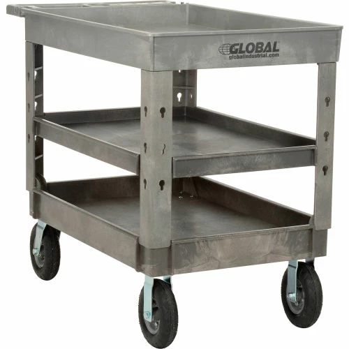 Global Industrial Tray Top Utility Cart w/3 Shelves, 44"L x 25-1/2"W x 35-1/2"H, Gray 13 Global Industrial Tray Top Utility Cart w/3 Shelves, 44"L x 25-1/2"W x 35-1/2"H, Gray - Image 13
