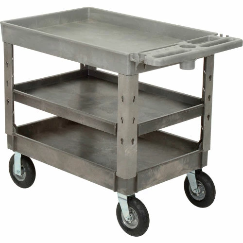 Global Industrial Tray Top Utility Cart w/3 Shelves, 44"L x 25-1/2"W x 35-1/2"H, Gray 15 Global Industrial Tray Top Utility Cart w/3 Shelves, 44"L x 25-1/2"W x 35-1/2"H, Gray - Image 15