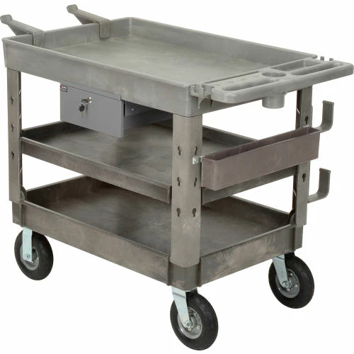 Global Industrial Tray Top Utility Cart w/3 Shelves, 44"L x 25-1/2"W x 35-1/2"H, Gray 18 Global Industrial Tray Top Utility Cart w/3 Shelves, 44"L x 25-1/2"W x 35-1/2"H, Gray - Image 18