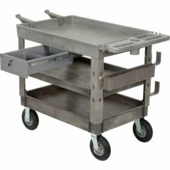Global Industrial Tray Top Utility Cart w/3 Shelves, 44"L x 25-1/2"W x 35-1/2"H, Gray 63 Global Industrial Tray Top Utility Cart w/3 Shelves, 44"L x 25-1/2"W x 35-1/2"H, Gray -Utility Carts Elegant store 800330 18