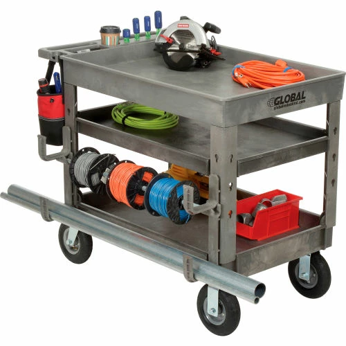 Global Industrial Tray Top Utility Cart w/3 Shelves, 44"L x 25-1/2"W x 35-1/2"H, Gray 20 Global Industrial Tray Top Utility Cart w/3 Shelves, 44"L x 25-1/2"W x 35-1/2"H, Gray - Image 20