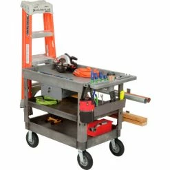 Global Industrial Tray Top Utility Cart w/3 Shelves, 44"L x 25-1/2"W x 35-1/2"H, Gray 67 Global Industrial Tray Top Utility Cart w/3 Shelves, 44"L x 25-1/2"W x 35-1/2"H, Gray -Utility Carts Elegant store 800330 22