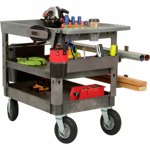 Global Industrial Tray Top Utility Cart w/3 Shelves, 44"L x 25-1/2"W x 35-1/2"H, Gray 24 Global Industrial Tray Top Utility Cart w/3 Shelves, 44"L x 25-1/2"W x 35-1/2"H, Gray - Image 24