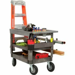 Global Industrial Tray Top Utility Cart w/3 Shelves, 44"L x 25-1/2"W x 35-1/2"H, Gray 69 Global Industrial Tray Top Utility Cart w/3 Shelves, 44"L x 25-1/2"W x 35-1/2"H, Gray -Utility Carts Elegant store 800330 24