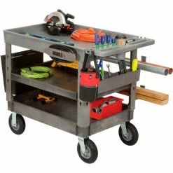 Global Industrial Tray Top Utility Cart w/3 Shelves, 44"L x 25-1/2"W x 35-1/2"H, Gray 70 Global Industrial Tray Top Utility Cart w/3 Shelves, 44"L x 25-1/2"W x 35-1/2"H, Gray -Utility Carts Elegant store 800330 25