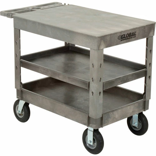 Global Industrial Flat Top Utility Cart w/3 Shelves, 44"L x 25-1/2"W x 35-1/2"H, Gray 1 Global Industrial Flat Top Utility Cart w/3 Shelves, 44"L x 25-1/2"W x 35-1/2"H, Gray