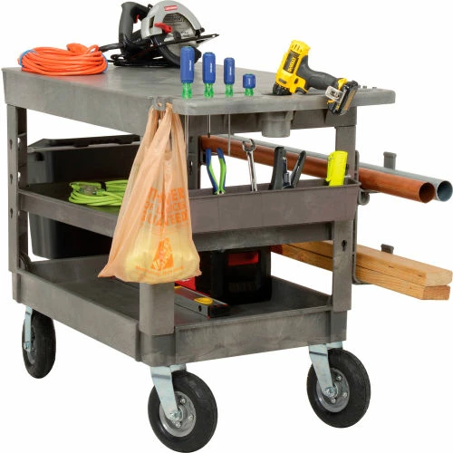 Global Industrial Flat Top Utility Cart w/3 Shelves, 44"L x 25-1/2"W x 35-1/2"H, Gray 4 Global Industrial Flat Top Utility Cart w/3 Shelves, 44"L x 25-1/2"W x 35-1/2"H, Gray - Image 4