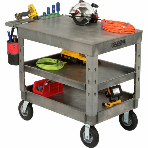 Global Industrial Flat Top Utility Cart w/3 Shelves, 44"L x 25-1/2"W x 35-1/2"H, Gray 7 Global Industrial Flat Top Utility Cart w/3 Shelves, 44"L x 25-1/2"W x 35-1/2"H, Gray - Image 7