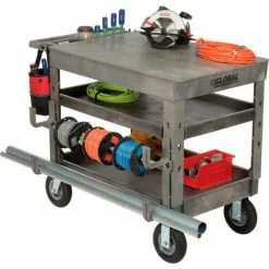 Global Industrial Flat Top Utility Cart w/3 Shelves, 44"L x 25-1/2"W x 35-1/2"H, Gray 53 Global Industrial Flat Top Utility Cart w/3 Shelves, 44"L x 25-1/2"W x 35-1/2"H, Gray -Utility Carts Elegant store 800331 16