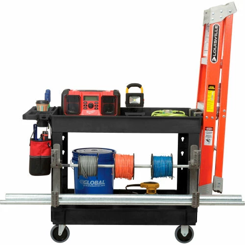 Global Industrial Utility Cart w/2 Shelves & 5" Casters, 44"L x 25-1/2"W x 32-1/2"H, Black 9 Global Industrial Utility Cart w/2 Shelves & 5" Casters, 44"L x 25-1/2"W x 32-1/2"H, Black - Image 9