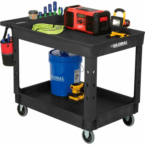 Global Industrial Utility Cart w/2 Shelves & 5" Casters, 44"L x 25-1/2"W x 32-1/2"H, Black 11 Global Industrial Utility Cart w/2 Shelves & 5" Casters, 44"L x 25-1/2"W x 32-1/2"H, Black - Image 11