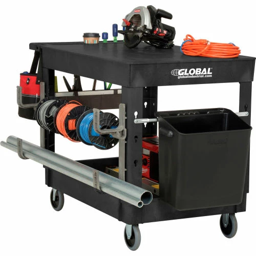 Global Industrial Flat Top Utility Cart w/2 Shelves, 44"L x 25-1/2"W x 32-1/2"H, Black 3 Global Industrial Flat Top Utility Cart w/2 Shelves, 44"L x 25-1/2"W x 32-1/2"H, Black - Image 3