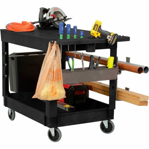 Global Industrial Flat Top Utility Cart w/2 Shelves, 44"L x 25-1/2"W x 32-1/2"H, Black 5 Global Industrial Flat Top Utility Cart w/2 Shelves, 44"L x 25-1/2"W x 32-1/2"H, Black - Image 5