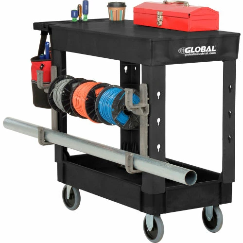 Global Industrial Flat Top Utility Cart w/2 Shelves, 38"L x 17-1/2"W x 32-1/2"H, Black 4 Global Industrial Flat Top Utility Cart w/2 Shelves, 38"L x 17-1/2"W x 32-1/2"H, Black - Image 4