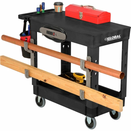 Global Industrial Flat Top Utility Cart w/2 Shelves, 38"L x 17-1/2"W x 32-1/2"H, Black 7 Global Industrial Flat Top Utility Cart w/2 Shelves, 38"L x 17-1/2"W x 32-1/2"H, Black - Image 7