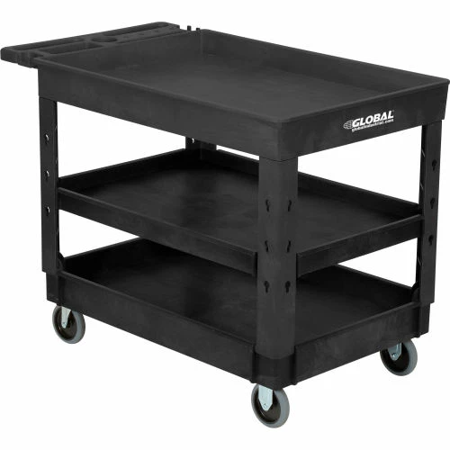Global Industrial Tray Top Utility Cart w/3 Shelves, 44"L x 25-1/2"W x 32-1/2"H, Black 1 Global Industrial Tray Top Utility Cart w/3 Shelves, 44"L x 25-1/2"W x 32-1/2"H, Black