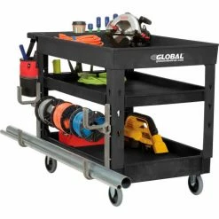 Global Industrial Tray Top Utility Cart w/3 Shelves, 44"L x 25-1/2"W x 32-1/2"H, Black 45 Global Industrial Tray Top Utility Cart w/3 Shelves, 44"L x 25-1/2"W x 32-1/2"H, Black -Utility Carts Elegant store 800341 02