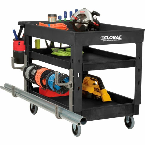Global Industrial Tray Top Utility Cart w/3 Shelves, 44"L x 25-1/2"W x 32-1/2"H, Black 3 Global Industrial Tray Top Utility Cart w/3 Shelves, 44"L x 25-1/2"W x 32-1/2"H, Black - Image 3