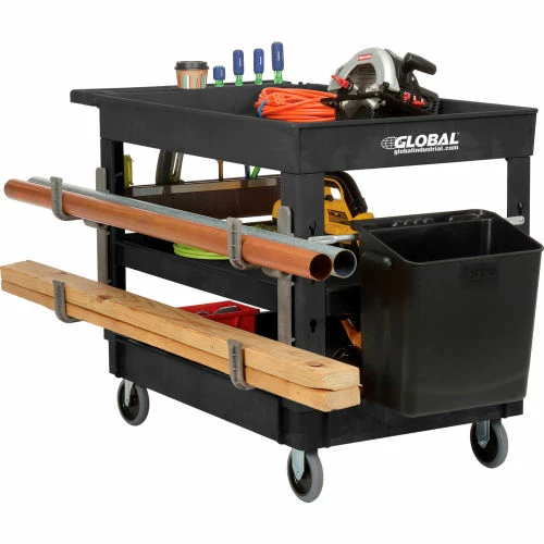 Global Industrial Tray Top Utility Cart w/3 Shelves, 44"L x 25-1/2"W x 32-1/2"H, Black 4 Global Industrial Tray Top Utility Cart w/3 Shelves, 44"L x 25-1/2"W x 32-1/2"H, Black - Image 4