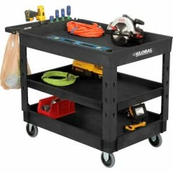 Global Industrial Tray Top Utility Cart w/3 Shelves, 44"L x 25-1/2"W x 32-1/2"H, Black 50 Global Industrial Tray Top Utility Cart w/3 Shelves, 44"L x 25-1/2"W x 32-1/2"H, Black -Utility Carts Elegant store 800341 07