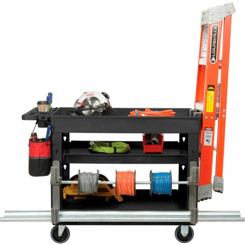 Global Industrial Tray Top Utility Cart w/3 Shelves, 44"L x 25-1/2"W x 32-1/2"H, Black 9 Global Industrial Tray Top Utility Cart w/3 Shelves, 44"L x 25-1/2"W x 32-1/2"H, Black - Image 9