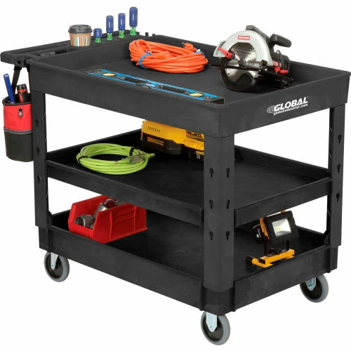 Global Industrial Tray Top Utility Cart w/3 Shelves, 44"L x 25-1/2"W x 32-1/2"H, Black 11 Global Industrial Tray Top Utility Cart w/3 Shelves, 44"L x 25-1/2"W x 32-1/2"H, Black - Image 11