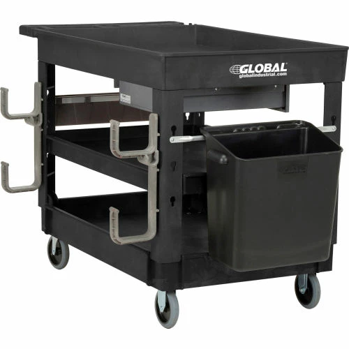 Global Industrial Tray Top Utility Cart w/3 Shelves, 44"L x 25-1/2"W x 32-1/2"H, Black 16 Global Industrial Tray Top Utility Cart w/3 Shelves, 44"L x 25-1/2"W x 32-1/2"H, Black - Image 16