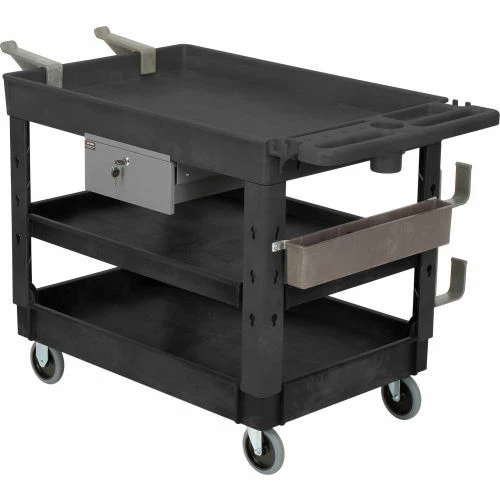 Global Industrial Tray Top Utility Cart w/3 Shelves, 44"L x 25-1/2"W x 32-1/2"H, Black 18 Global Industrial Tray Top Utility Cart w/3 Shelves, 44"L x 25-1/2"W x 32-1/2"H, Black - Image 18