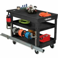 Global Industrial Tray Top Utility Cart w/3 Shelves, 44"L x 25-1/2"W x 32-1/2"H, Black 62 Global Industrial Tray Top Utility Cart w/3 Shelves, 44"L x 25-1/2"W x 32-1/2"H, Black -Utility Carts Elegant store 800341 19