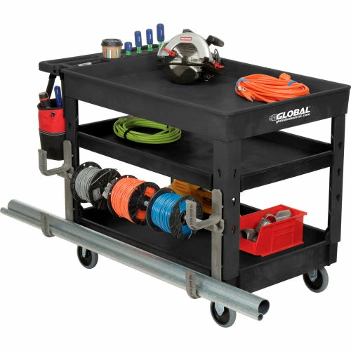 Global Industrial Tray Top Utility Cart w/3 Shelves, 44"L x 25-1/2"W x 32-1/2"H, Black 20 Global Industrial Tray Top Utility Cart w/3 Shelves, 44"L x 25-1/2"W x 32-1/2"H, Black - Image 20
