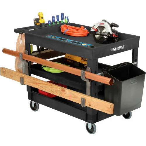 Global Industrial Tray Top Utility Cart w/3 Shelves, 44"L x 25-1/2"W x 32-1/2"H, Black 21 Global Industrial Tray Top Utility Cart w/3 Shelves, 44"L x 25-1/2"W x 32-1/2"H, Black - Image 21