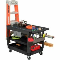 Global Industrial Tray Top Utility Cart w/3 Shelves, 44"L x 25-1/2"W x 32-1/2"H, Black 65 Global Industrial Tray Top Utility Cart w/3 Shelves, 44"L x 25-1/2"W x 32-1/2"H, Black -Utility Carts Elegant store 800341 22