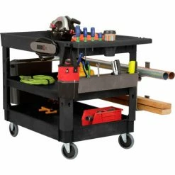 Global Industrial Tray Top Utility Cart w/3 Shelves, 44"L x 25-1/2"W x 32-1/2"H, Black 66 Global Industrial Tray Top Utility Cart w/3 Shelves, 44"L x 25-1/2"W x 32-1/2"H, Black -Utility Carts Elegant store 800341 23