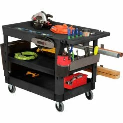 Global Industrial Tray Top Utility Cart w/3 Shelves, 44"L x 25-1/2"W x 32-1/2"H, Black 68 Global Industrial Tray Top Utility Cart w/3 Shelves, 44"L x 25-1/2"W x 32-1/2"H, Black -Utility Carts Elegant store 800341 25