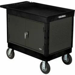 Global Industrial™ Plastic Utility Cart w/2 Tray Shelves, 44"L x 25-1/2"W x 32-1/2"H, Black