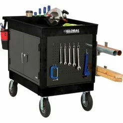 Global Industrial Plastic Utility Cart w/2 Tray Shelves, 44"L x 25-1/2"W x 32-1/2"H, Black -Utility Carts Elegant store 800342 02