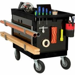 Global Industrial Plastic Utility Cart w/2 Tray Shelves, 44"L x 25-1/2"W x 32-1/2"H, Black -Utility Carts Elegant store 800342 03