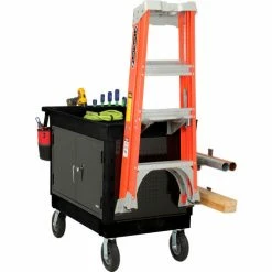 Global Industrial Plastic Utility Cart w/2 Tray Shelves, 44"L x 25-1/2"W x 32-1/2"H, Black -Utility Carts Elegant store 800342 04