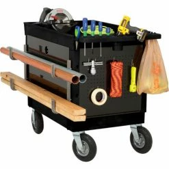 Global Industrial Plastic Utility Cart w/2 Tray Shelves, 44"L x 25-1/2"W x 32-1/2"H, Black -Utility Carts Elegant store 800342 06