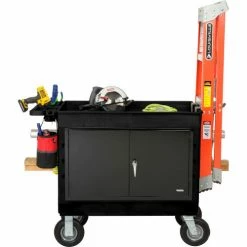 Global Industrial Plastic Utility Cart w/2 Tray Shelves, 44"L x 25-1/2"W x 32-1/2"H, Black -Utility Carts Elegant store 800342 07