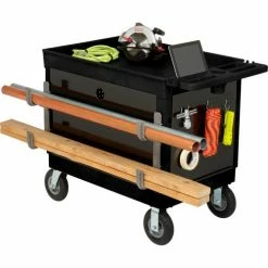 Global Industrial Plastic Utility Cart w/2 Tray Shelves, 44"L x 25-1/2"W x 32-1/2"H, Black -Utility Carts Elegant store 800342 09