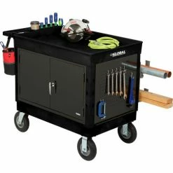 Global Industrial Plastic Utility Cart w/2 Tray Shelves, 44"L x 25-1/2"W x 32-1/2"H, Black -Utility Carts Elegant store 800342 12