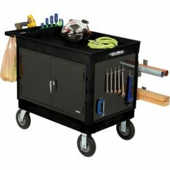 Global Industrial Plastic Utility Cart w/2 Tray Shelves, 44"L x 25-1/2"W x 32-1/2"H, Black -Utility Carts Elegant store 800342 13