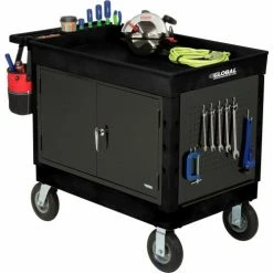 Global Industrial Plastic Utility Cart w/2 Tray Shelves, 44"L x 25-1/2"W x 32-1/2"H, Black -Utility Carts Elegant store 800342 15