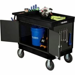 Global Industrial Plastic Utility Cart w/2 Tray Shelves, 44"L x 25-1/2"W x 32-1/2"H, Black -Utility Carts Elegant store 800342 16