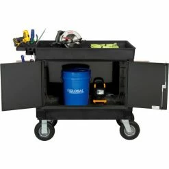 Global Industrial Plastic Utility Cart w/2 Tray Shelves, 44"L x 25-1/2"W x 32-1/2"H, Black -Utility Carts Elegant store 800342 23